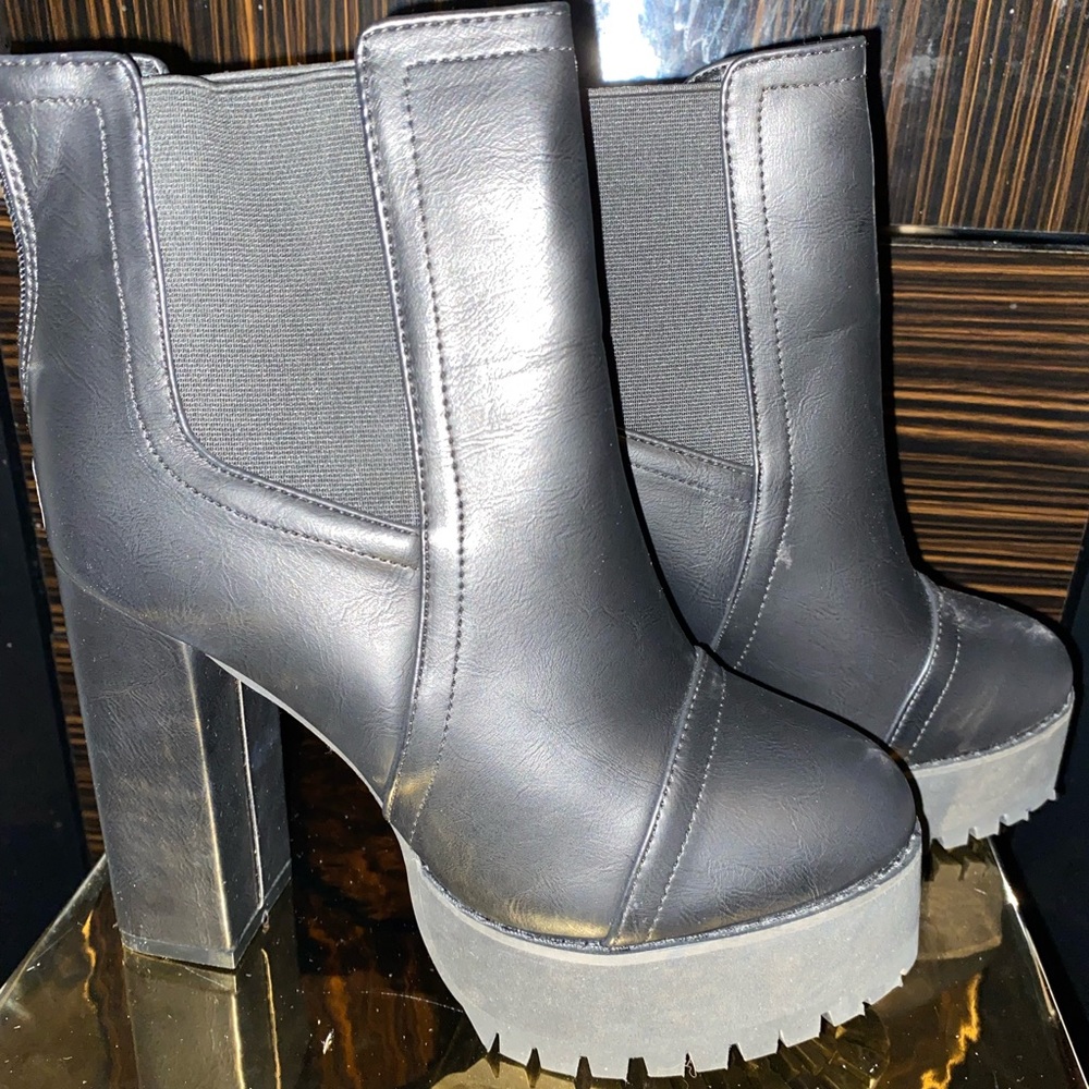 Black leather booties